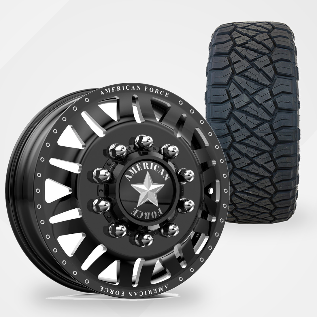 American Force Liberty 22x8.25 Wheels & Nitto Tires Ridge Grappler 315/45R22 Tires - 22" Dually Package