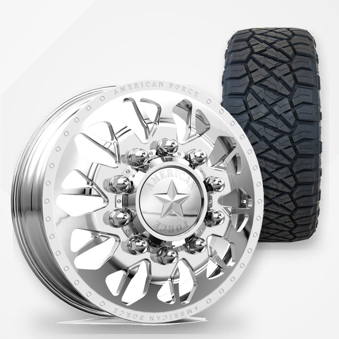 American Force Commander 22x8.25 Wheels & Nitto Tires Ridge Grappler 35x12.50R22 Tires - 22" Dually Package
