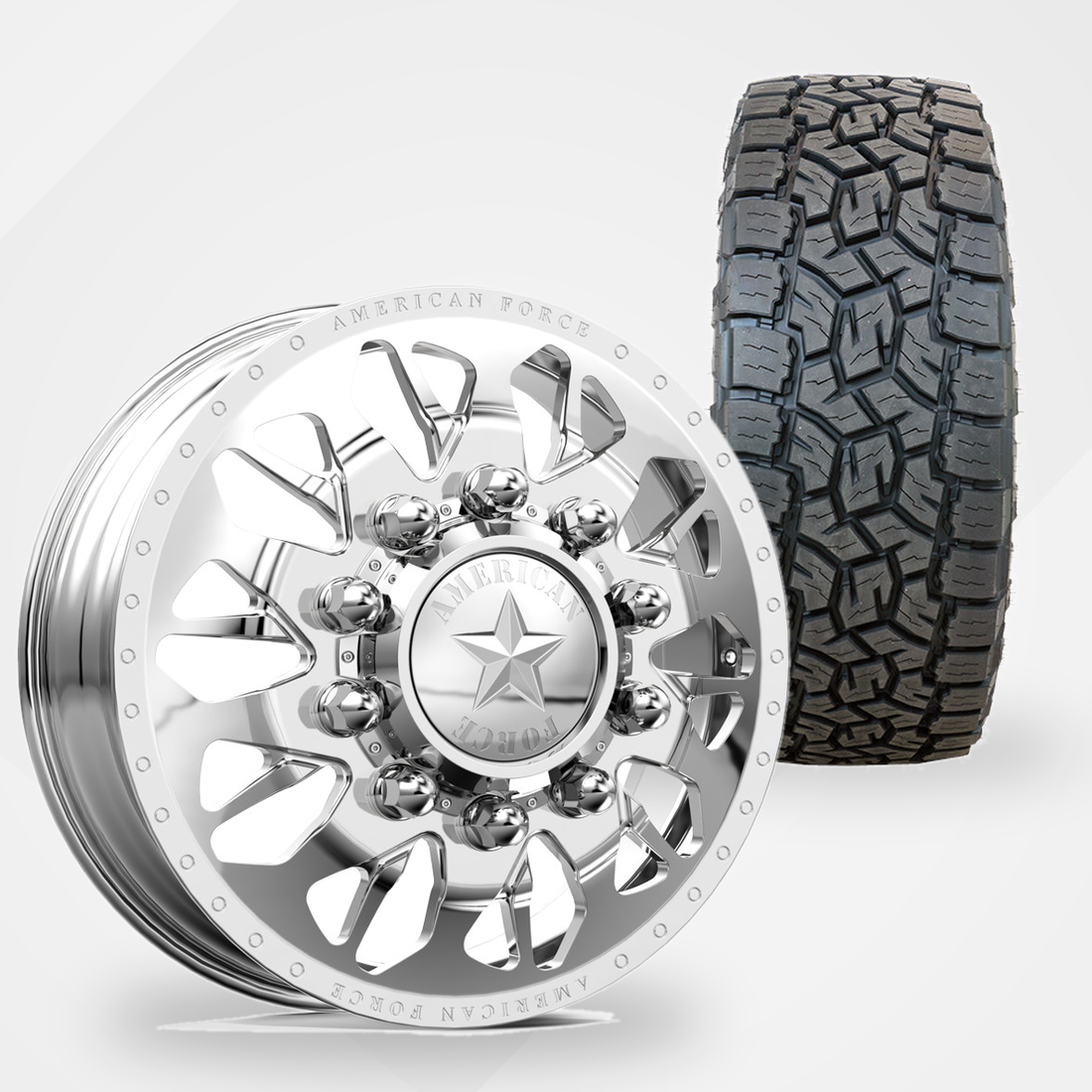 American Force Commander 22x8.25 Wheels & Toyo Tires Open Country A/T III 35x12.50R22 Tires - 22" Dually Package
