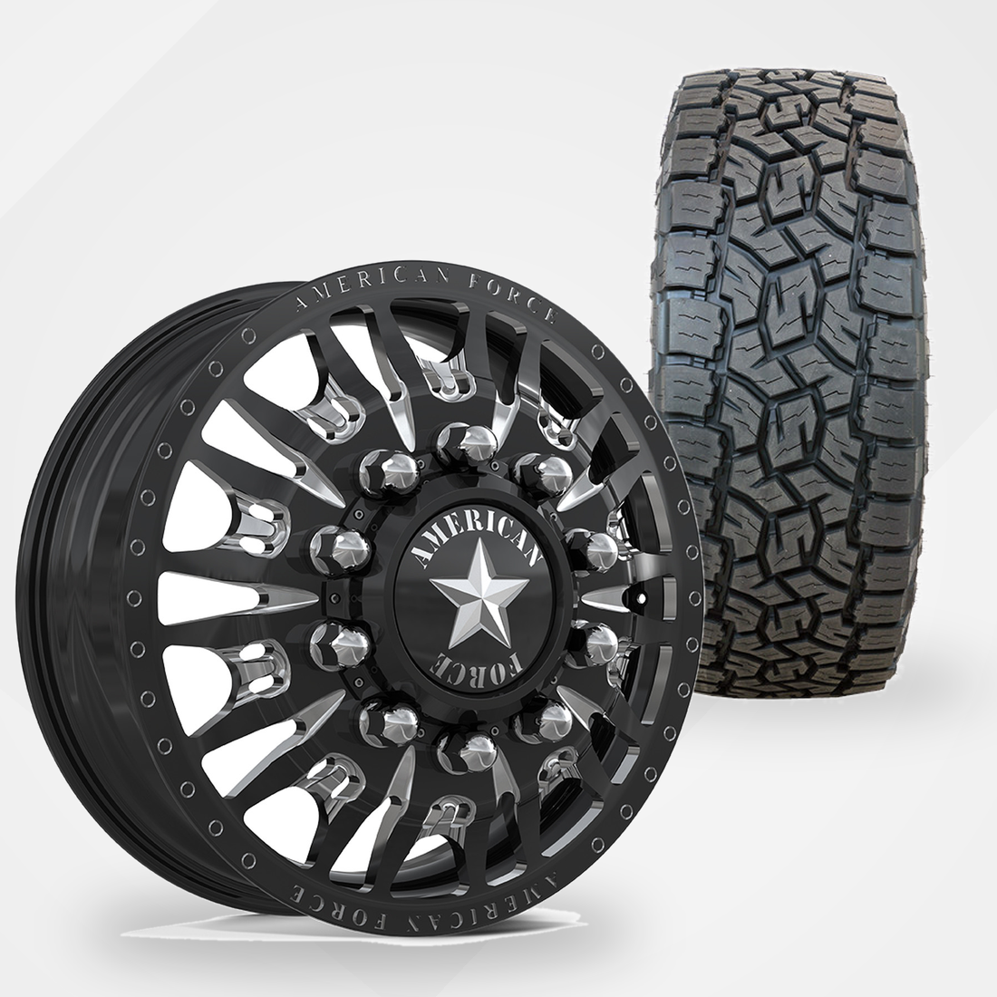 American Force Notch 22x8.25 Wheels & Toyo Tires Open Country A/T III 35x12.50R22 Tires - 22" Dually Package