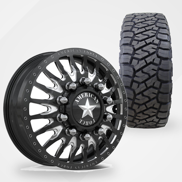 American Force Reactor 22x8.25 Wheels & Toyo Tires Open Country R/T Trail 35x12.50R22 Tires - 22" Dually Package