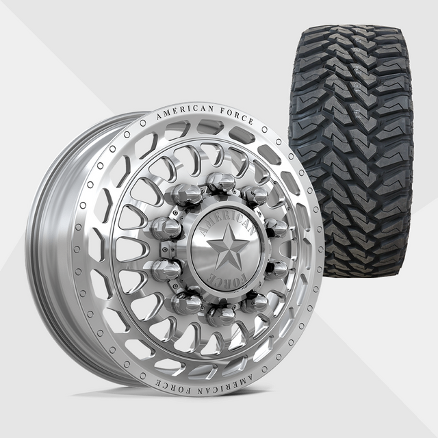 American Force Plex Polished 22x8.25 8x200 with Venom Power Tires Terra Hunter M/T 33x12.50R22 Dually Package
