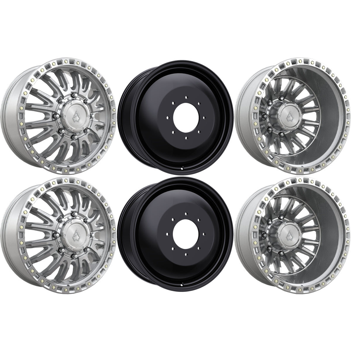 Arena Mission Gloss Silver Machined 22x8.25 22" Dually Wheels