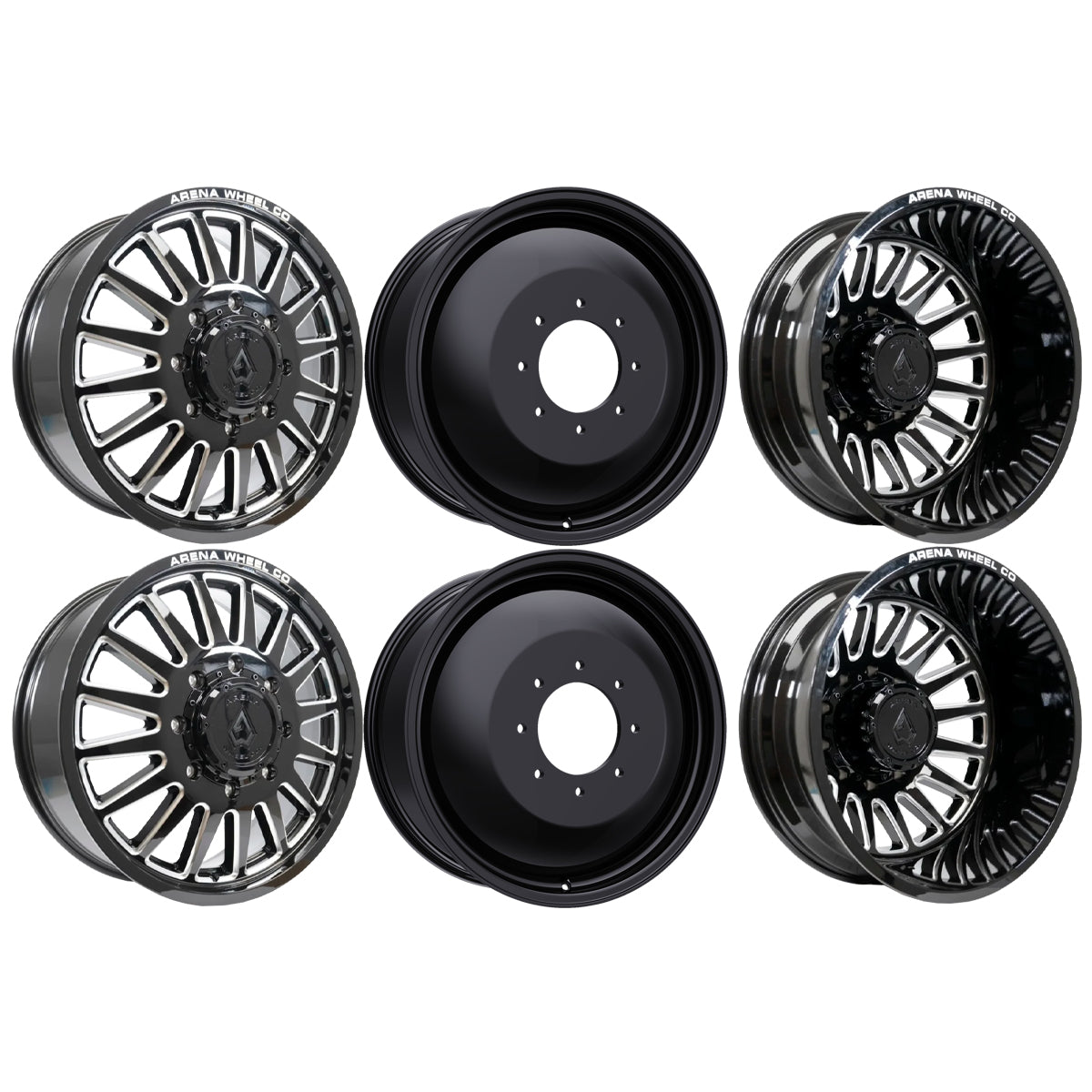 Arena Rival Gloss Black And Milled 22x8.25 22" Dually Wheels