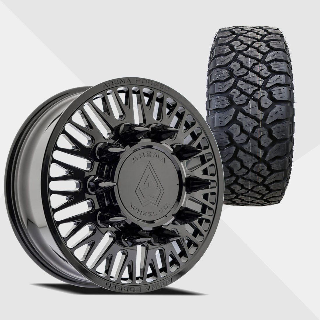 Arena Forged A101 Casino Gloss Black 24x8.25 8x210 with Kenda Tires Klever R/T 35x12.50R24 Dually Package