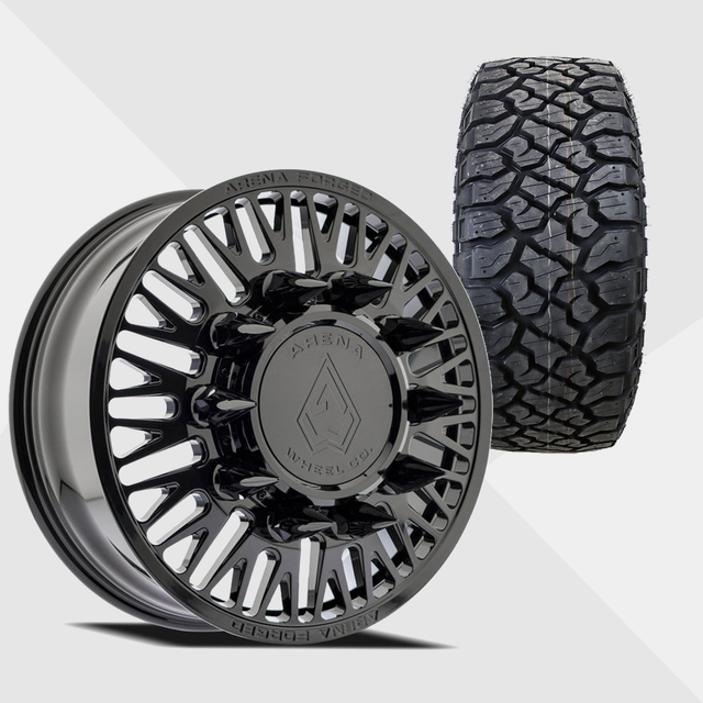 Arena Forged A101 Casino Gloss Black 24x8.25 8x210 with Kenda Tires Klever R/T 35x12.50R24 Dually Package