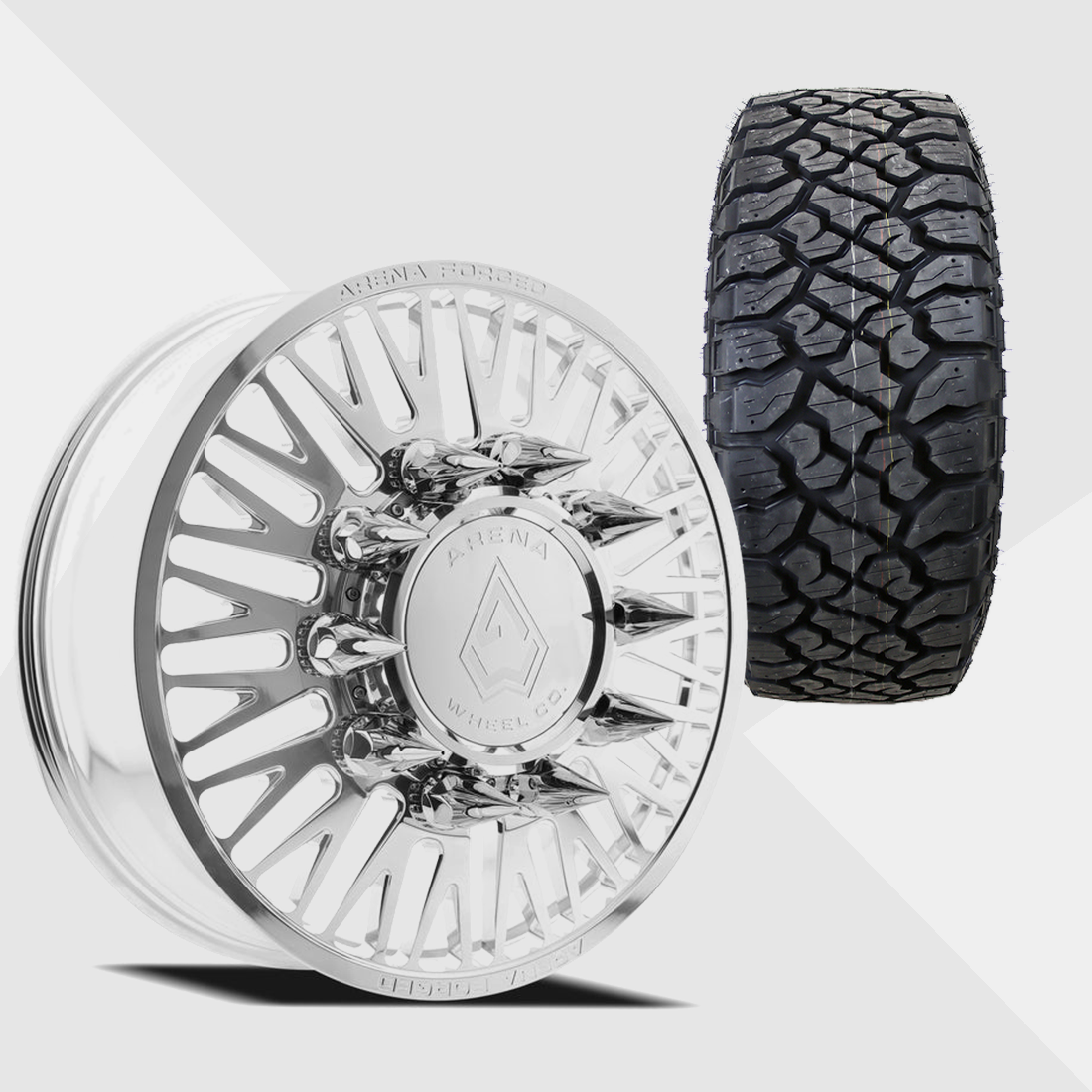 Arena Forged A101 Casino Milled And Polished 24x8.25 8x200 with Kenda Tires Klever R/T 35x12.50R24 Dually Package