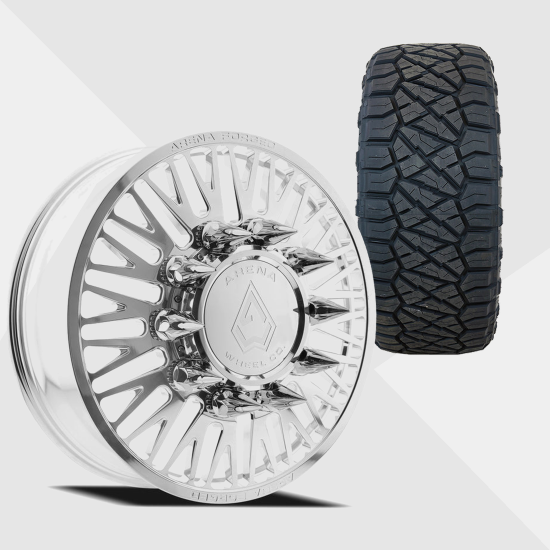 Arena Forged A101 Casino Milled And Polished 22x8.25 8x200 with Nitto Tires Ridge Grappler 285/55R22 Dually Package