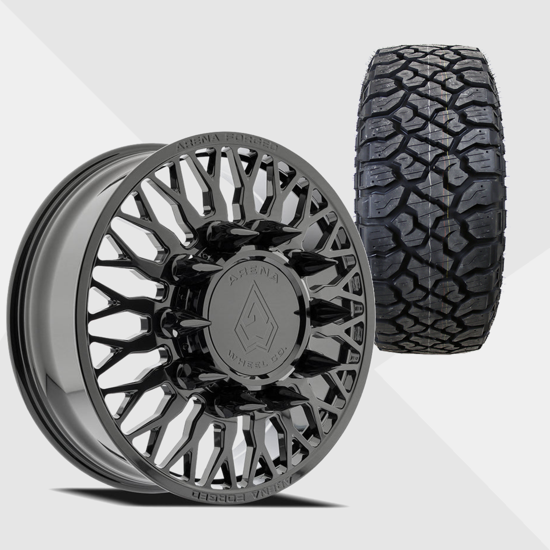Arena Forged A102 Maximus Gloss Black 24x8.25 8x200 with Kenda Tires Klever R/T 35x12.50R24 Dually Package