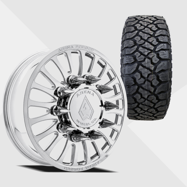 Arena Forged A103 Shorline Milled And Polished 24x8.25 10x225 with Kenda Tires Klever R/T 35x12.50R24 Dually Package