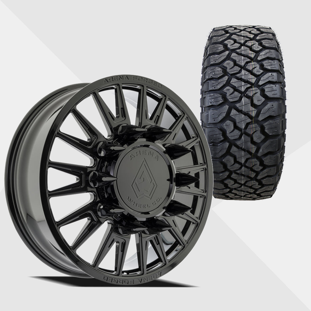 Arena Forged A105 Imperial Gloss Black 24x8.25 8x210 with Kenda Tires Klever R/T 35x12.50R24 Dually Package