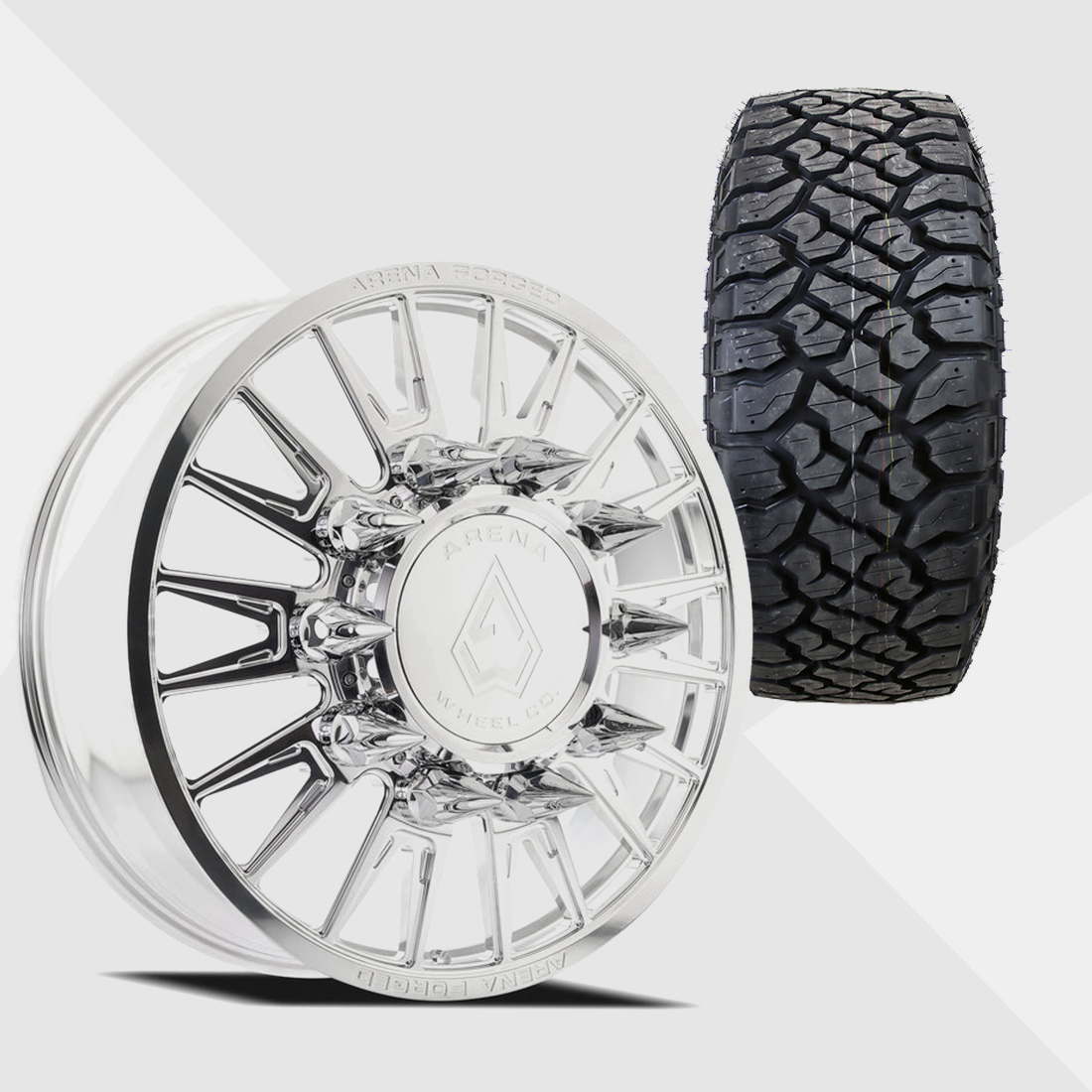 Arena Forged A105 Imperial Milled And Polished 24x8.25 10x225 with Kenda Tires Klever R/T 35x12.50R24 Dually Package