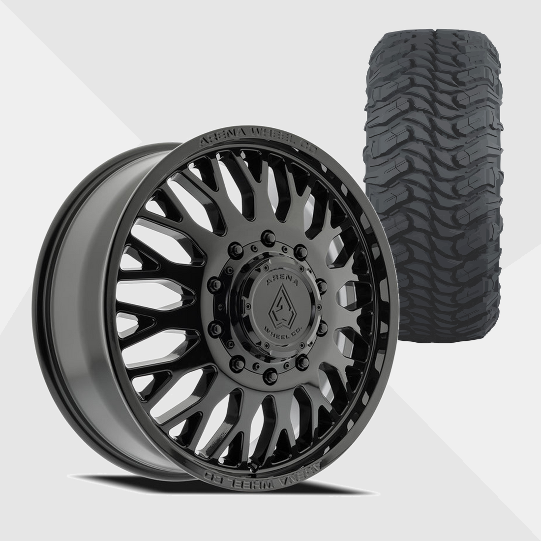 Arena A121 Monarch Gloss Black 22x8.25 8x210 with Atturo Tires Trail Blade MTS 285/55R22 Dually Package