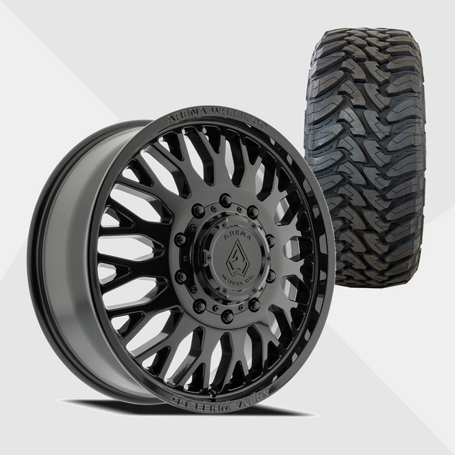 Arena A121 Monarch Gloss Black 22x8.25 8x210 with Toyo Tires Open Country M/T 35x12.50R22 Dually Package