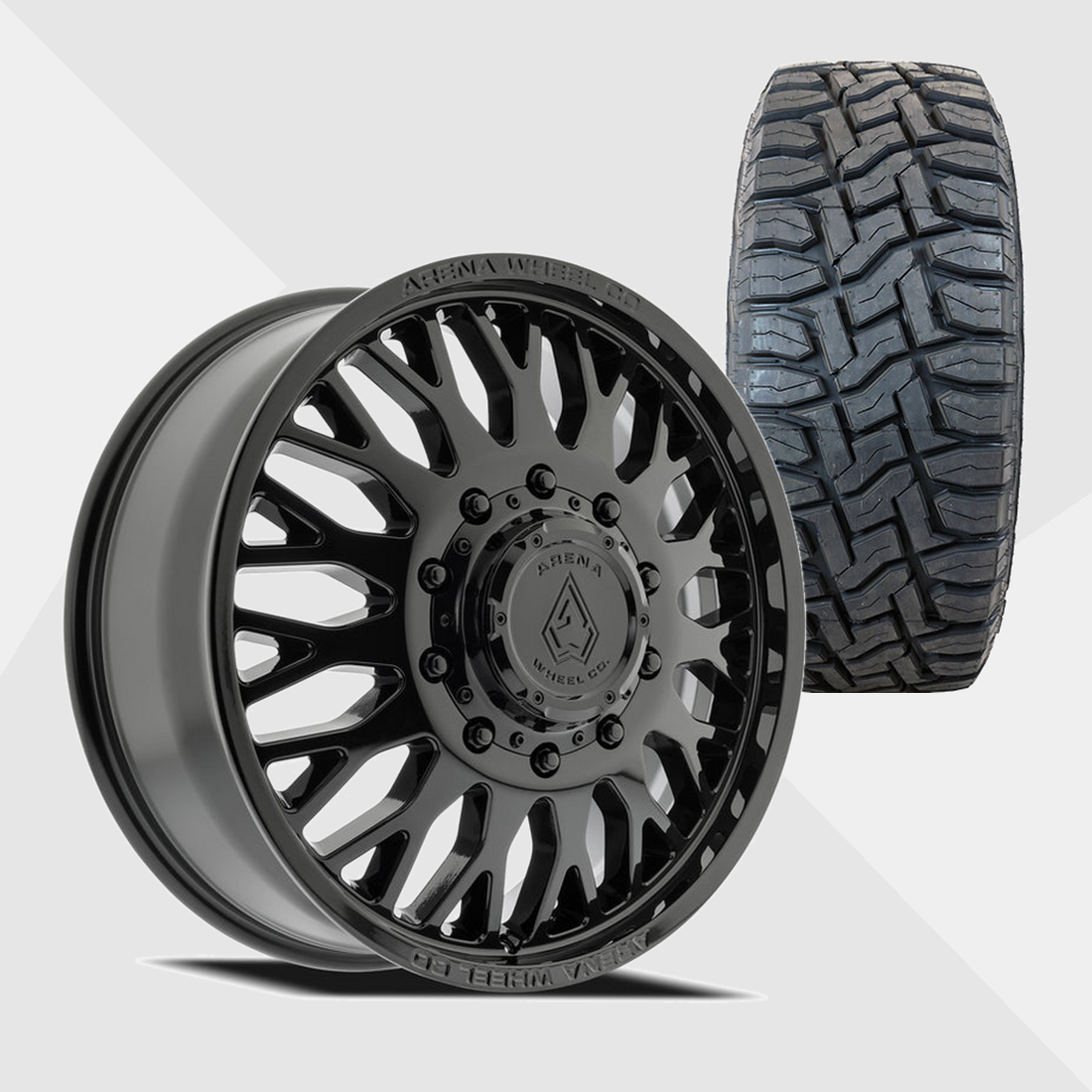 Arena A121 Monarch Gloss Black 22x8.25 8x210 with Toyo Tires Open Country R/T 37x12.50R22 Dually Package