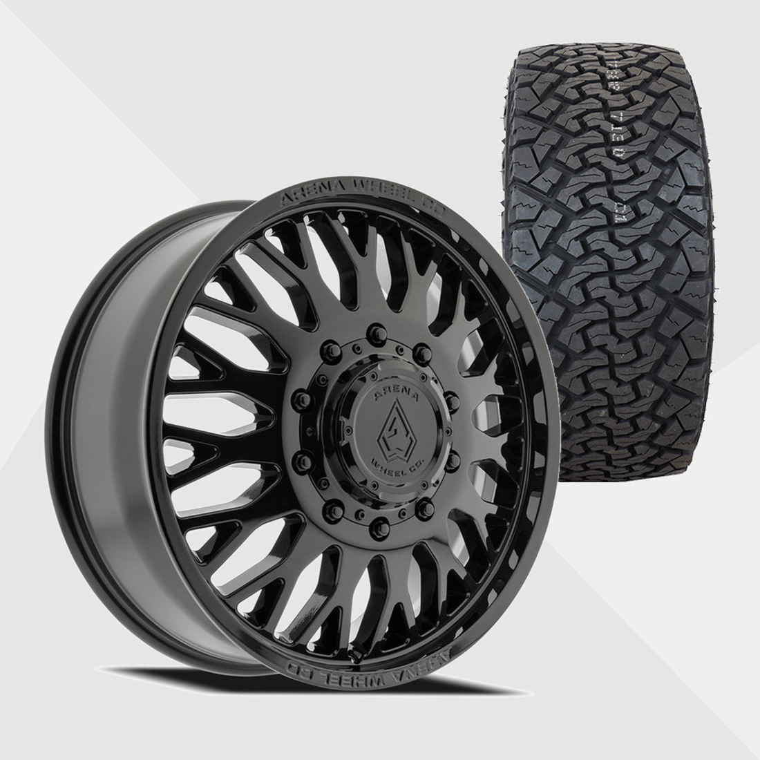 Arena A121 Monarch Gloss Black 22x8.25 8x200 with Venom Power Tires Terra Hunter X/T 33x12.50R22 Dually Package