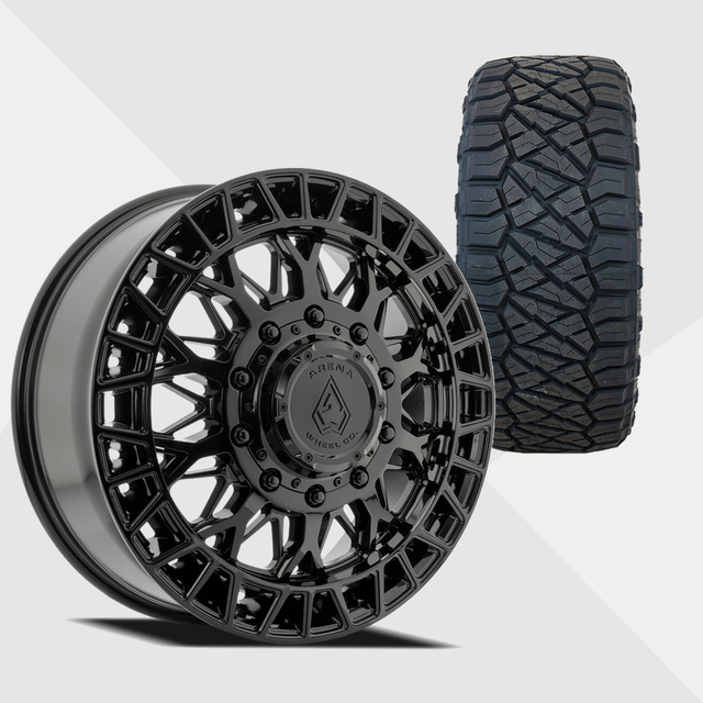 Arena A127 Innovator Gloss Black 22x8.25 10x225 with Nitto Tires Ridge Grappler 285/55R22 Dually Package