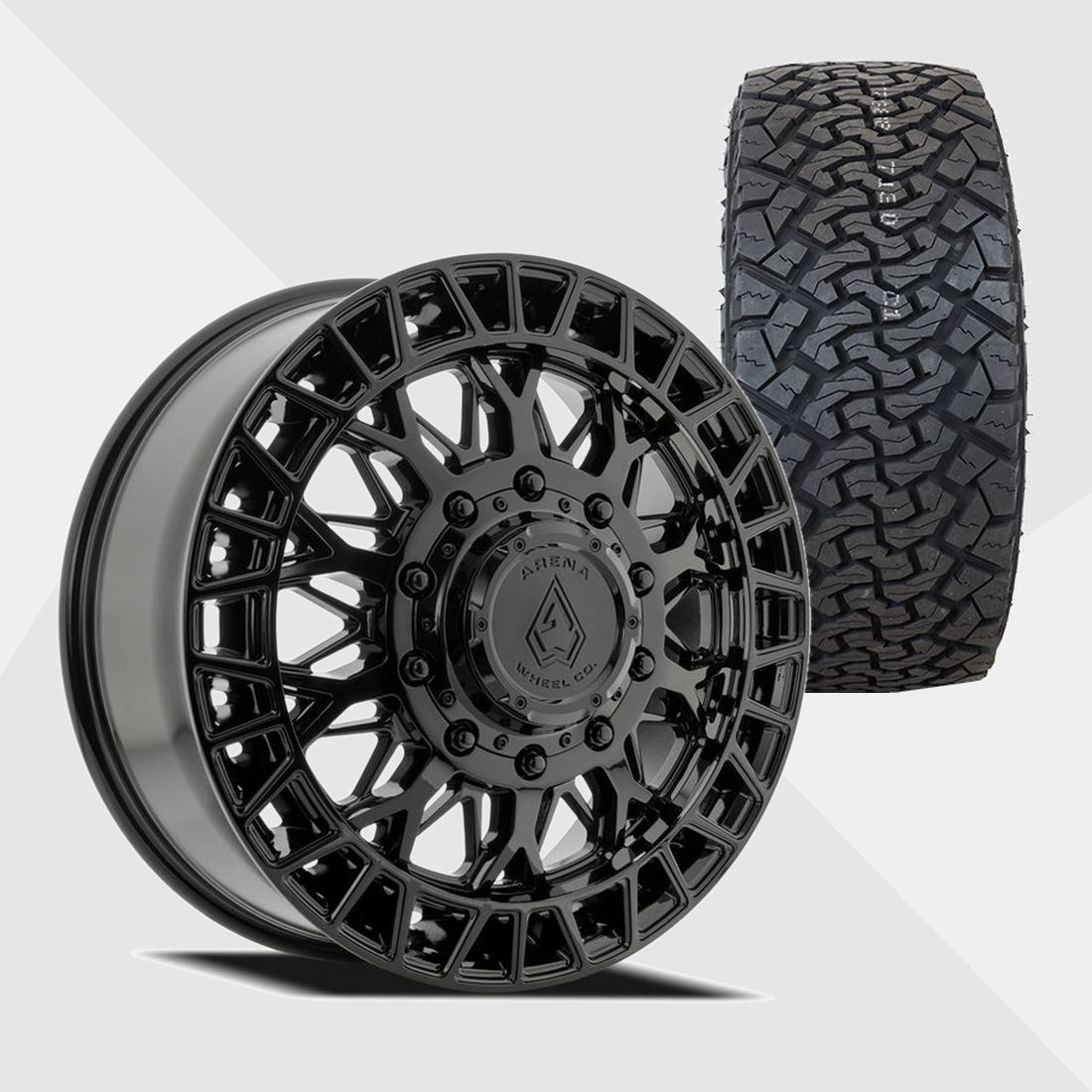 Arena A127 Innovator Gloss Black 22x8.25 8x200 with Venom Power Tires Terra Hunter X/T 33x12.50R22 Dually Package