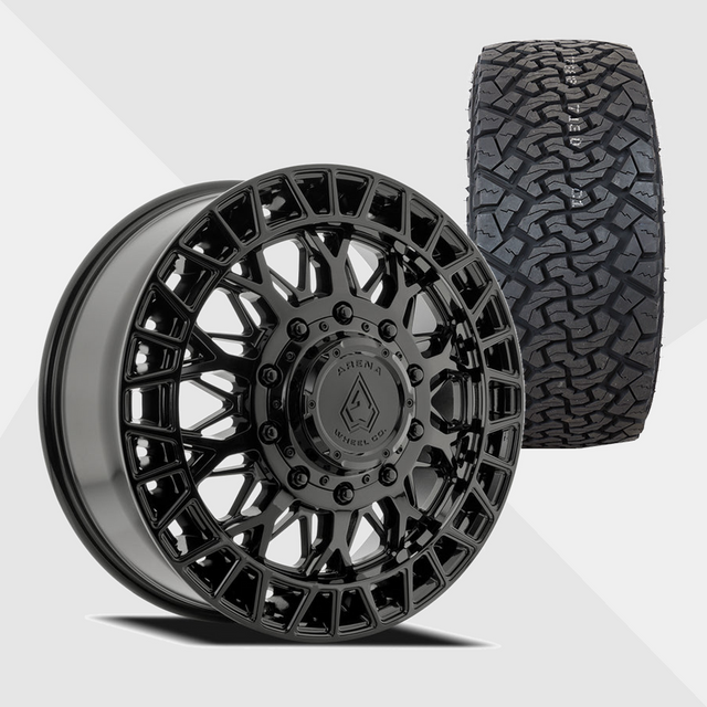 Arena A127 Innovator Gloss Black 22x8.25 8x200 with Venom Power Tires Terra Hunter X/T 33x12.50R22 Dually Package