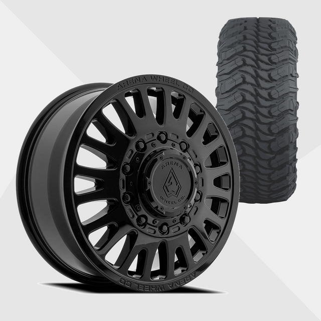 Arena A136 Sultan Gloss Black 24x8.25 8x210 with Atturo Tires Trail Blade MTS 35x13.50R24 Dually Package
