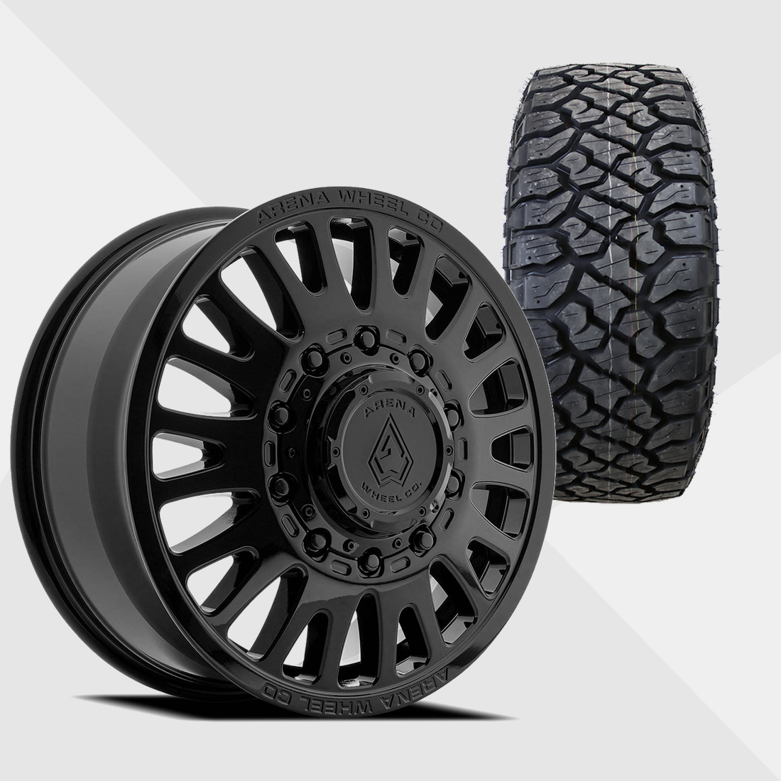 Arena A136 Sultan Gloss Black 24x8.25 10x225 with Kenda Tires Klever R/T 35x12.50R24 Dually Package