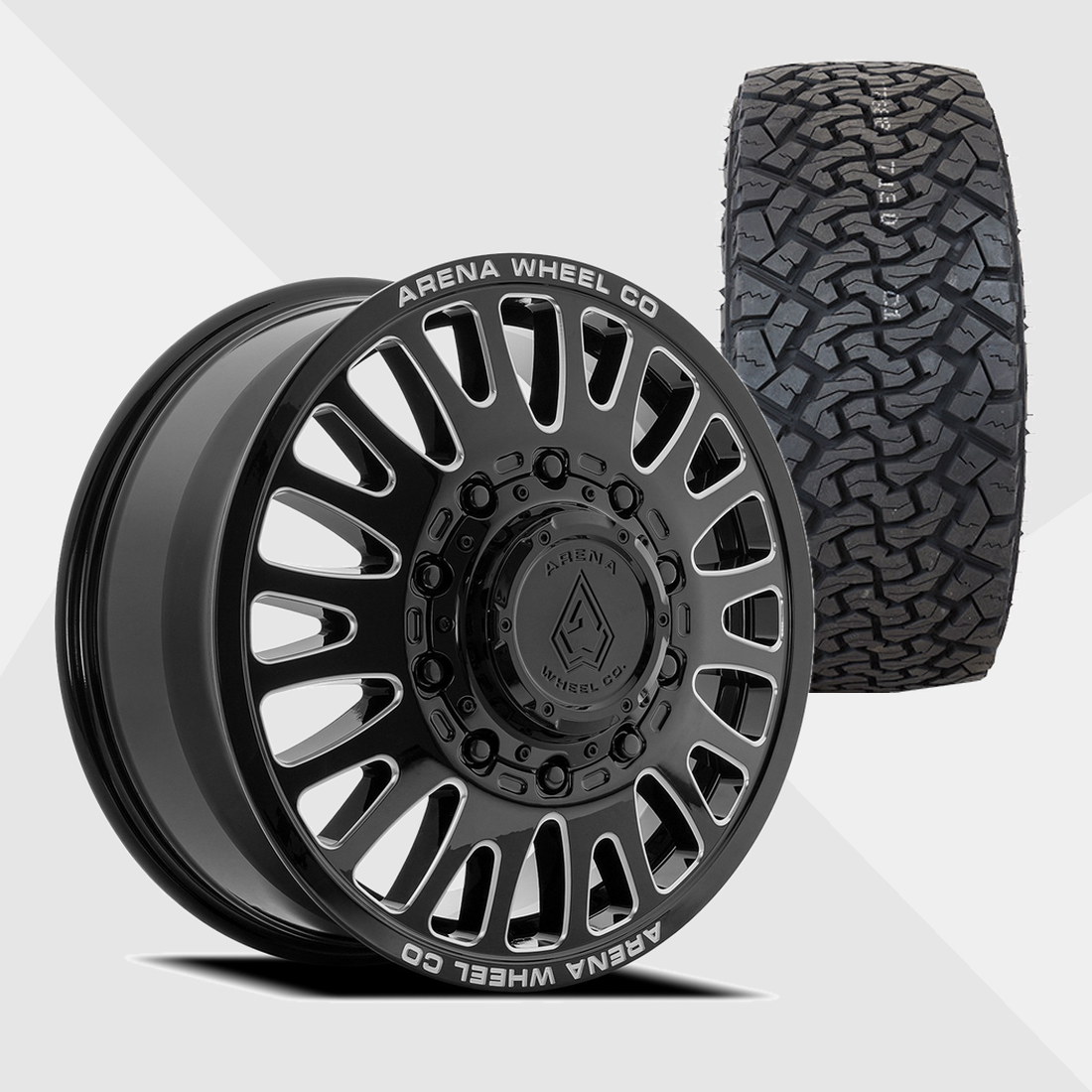 Arena A136 Sultan Gloss Black Milled 24x8.25 8x200 with Venom Power Tires Terra Hunter X/T 37x13.50R24 Dually Package