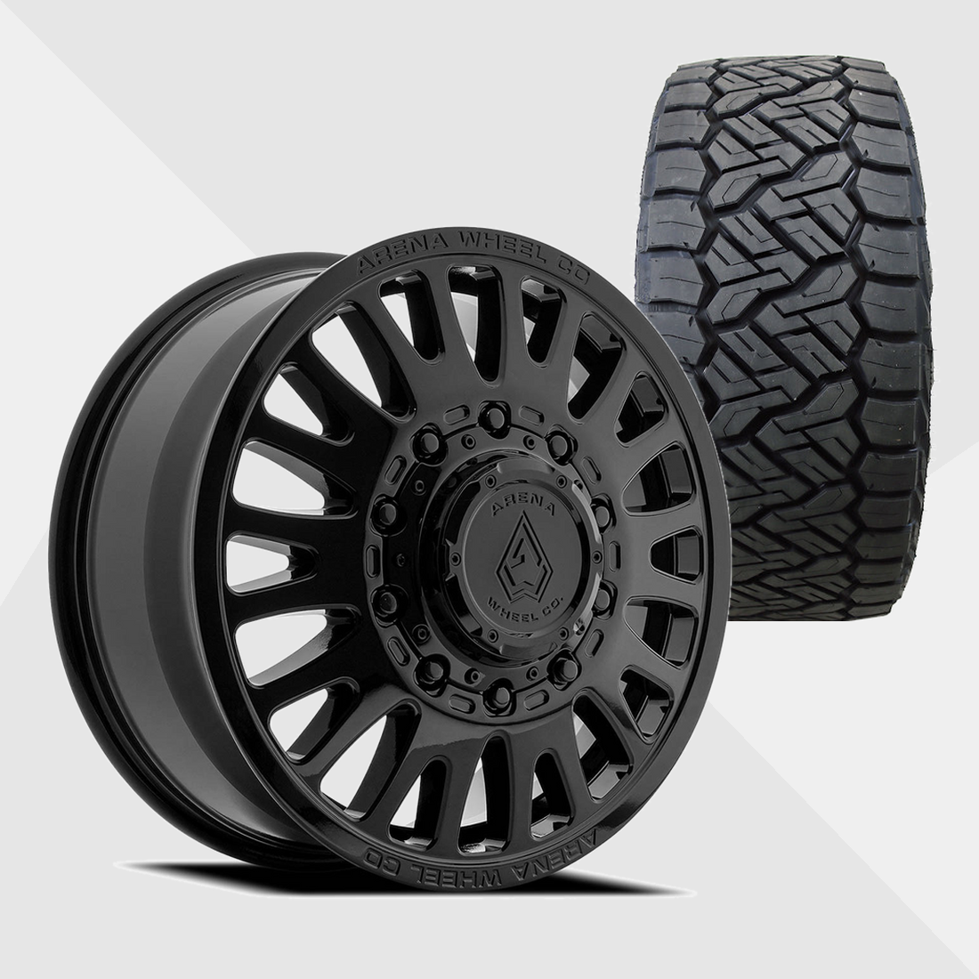 Arena A136 Sultan Gloss Black 24x8.25 8x200 with Nitto Tires Recon Grappler A/T 315/45R24 Dually Package