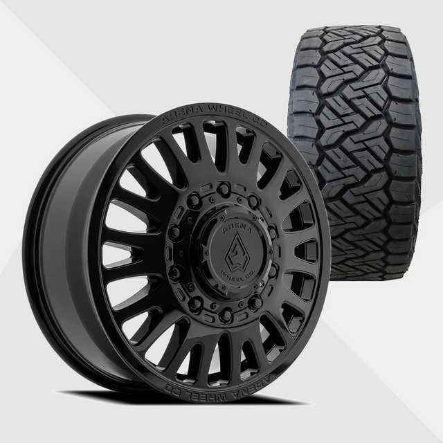 Arena A136 Sultan Gloss Black 24x8.25 8x210 with Nitto Tires Recon Grappler A/T 315/45R24 Dually Package