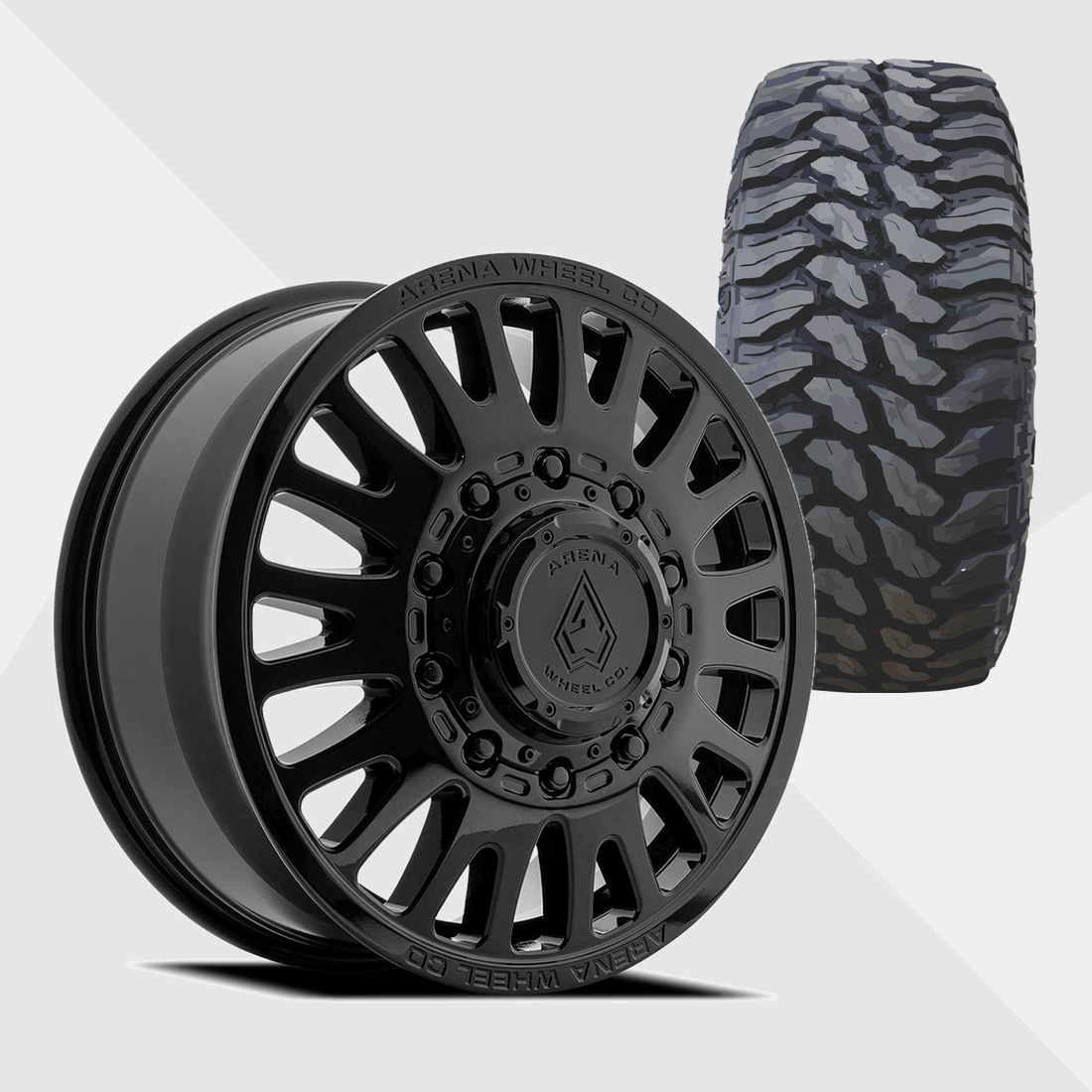 Arena A136 Sultan Gloss Black 22x8.25 8x210 with TIS Tires TIS Offroad TT1 M/T 33x12.50R22 Dually Package