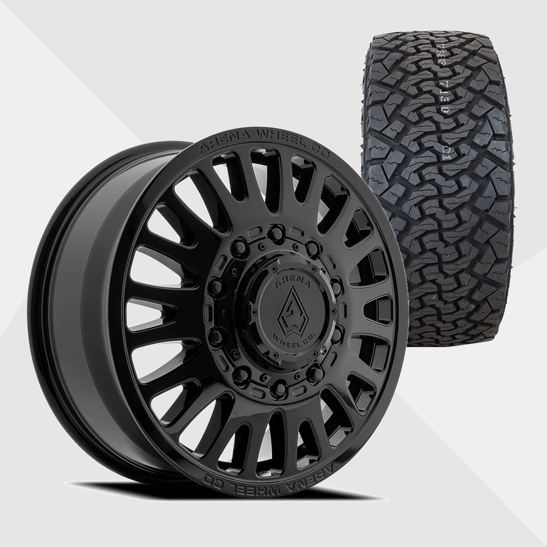 Arena A136 Sultan Gloss Black 24x8.25 10x225 with Venom Power Tires Terra Hunter X/T 37x13.50R24 Dually Package