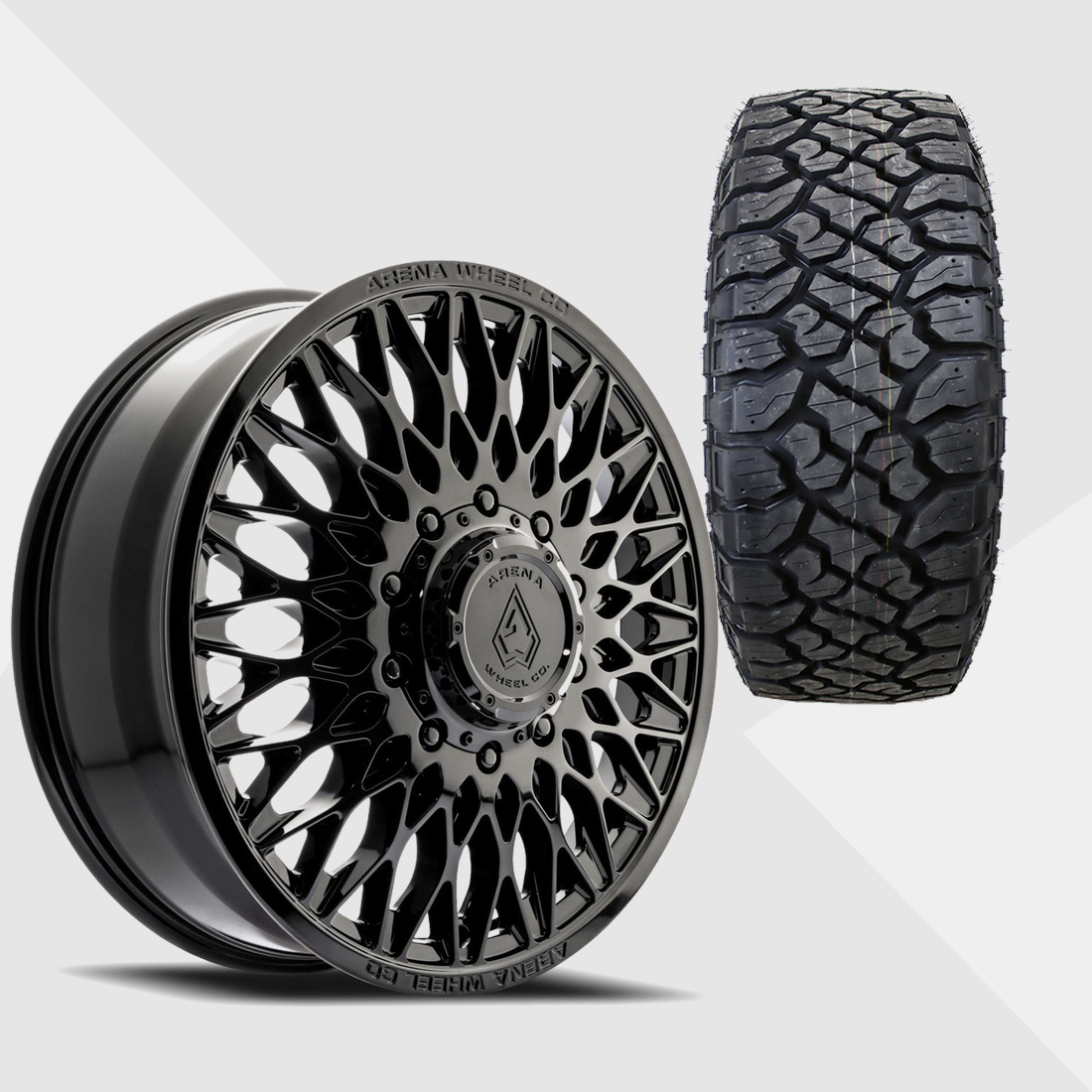 Arena A146 Paragon Gloss Black 24x8.25 8x210 with Kenda Tires Klever R/T 35x12.50R24 Dually Package