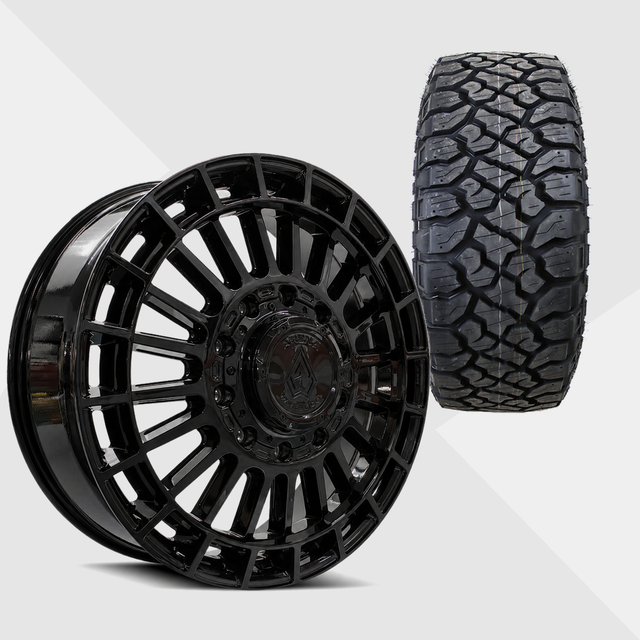 Arena A151 Blaze Gloss Black 24x8.25 8x200 with Kenda Tires Klever R/T 35x12.50R24 Dually Package