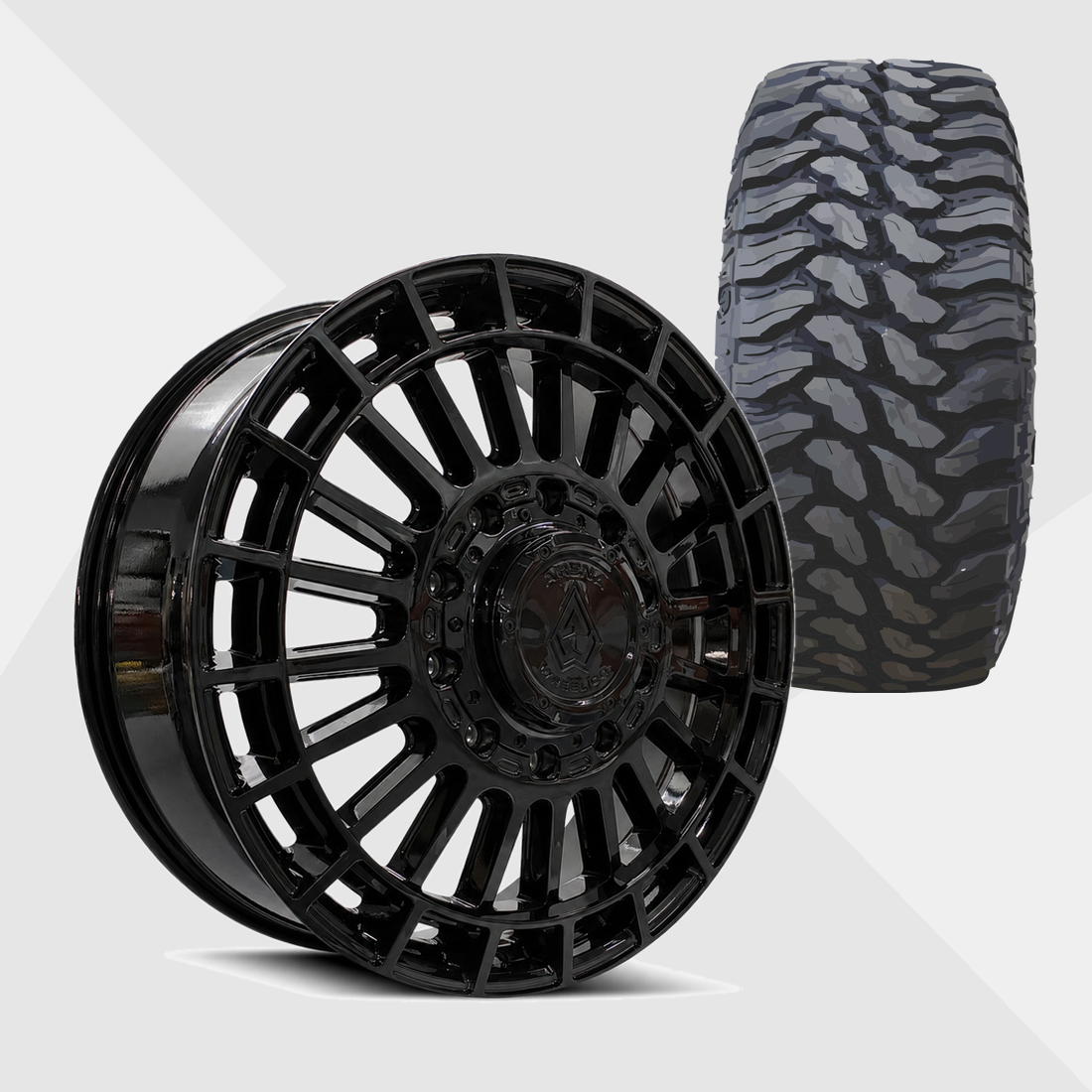 Arena A151 Blaze Gloss Black 24x8.25 8x200 with TIS Tires TIS Offroad TT1 M/T 37x13.50R24 Dually Package
