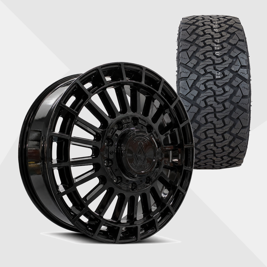 Arena A151 Blaze Gloss Black 24x8.25 10x225 with Venom Power Tires Terra Hunter X/T 37x13.50R24 Dually Package