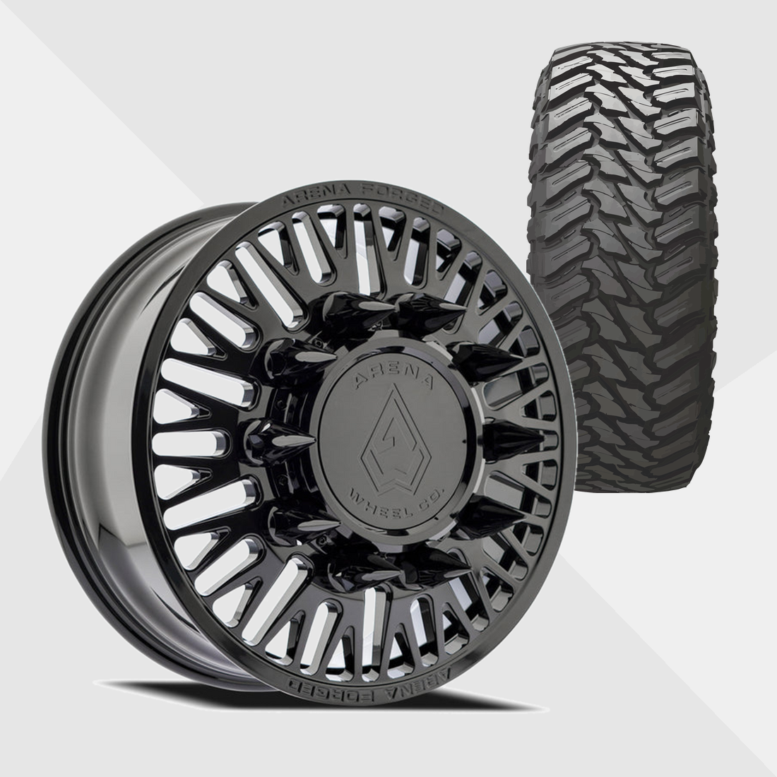 Arena Forged AF101 Casino Gloss Black 22x8.25 10x225 with Atturo Tires Trail Blade M/T 33x12.50R22 Dually Package