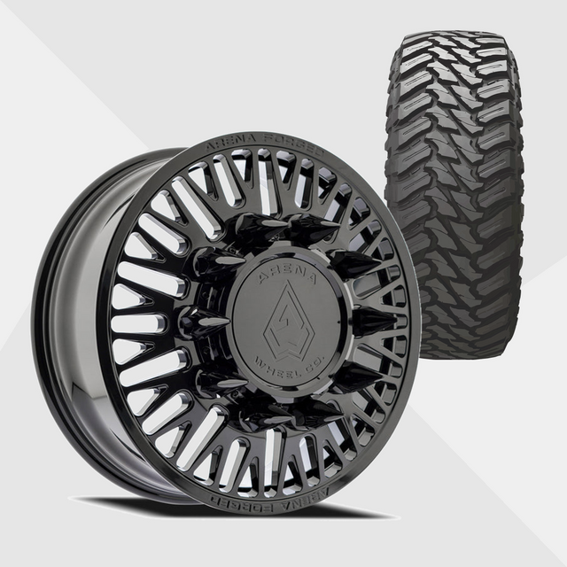 Arena Forged AF101 Casino Gloss Black 22x8.25 10x225 with Atturo Tires Trail Blade M/T 33x12.50R22 Dually Package