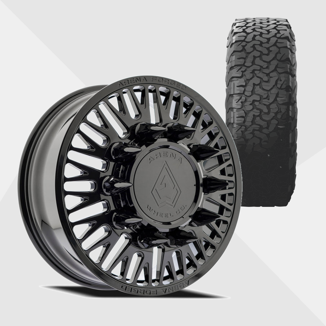 Arena Forged AF101 Casino Gloss Black 22x8.25 8x200 with BF Goodrich Tires All-Terrain T/A KO3 285/55R22 Dually Package