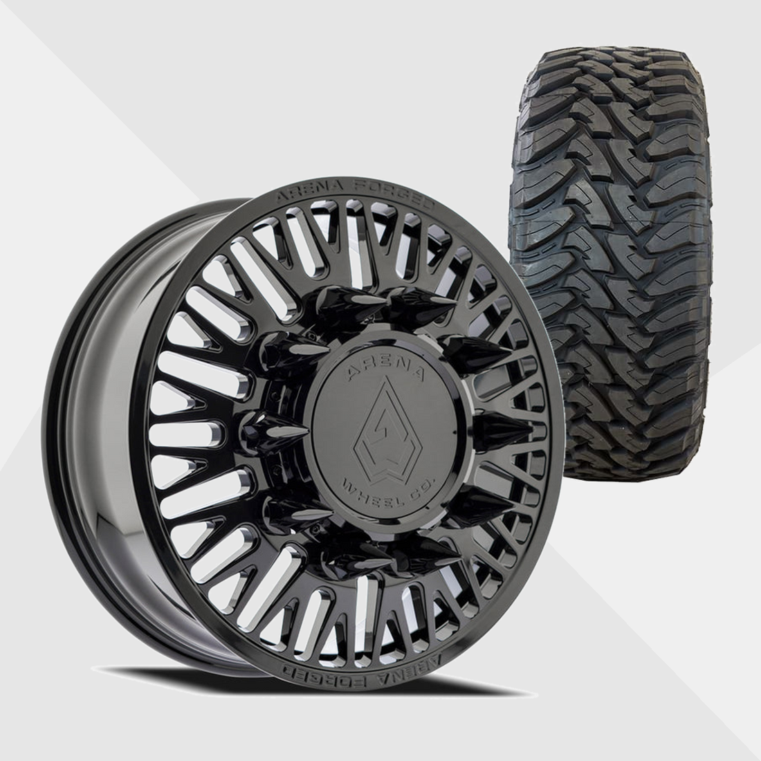 Arena Forged AF101 Casino Gloss Black 22x8.25 8x200 with Toyo Tires Open Country M/T 35x12.50R22 Dually Package