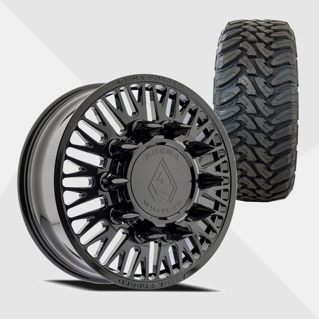 Arena Forged AF101 Casino Gloss Black 22x8.25 8x200 with Toyo Tires Open Country M/T 35x12.50R22 Dually Package