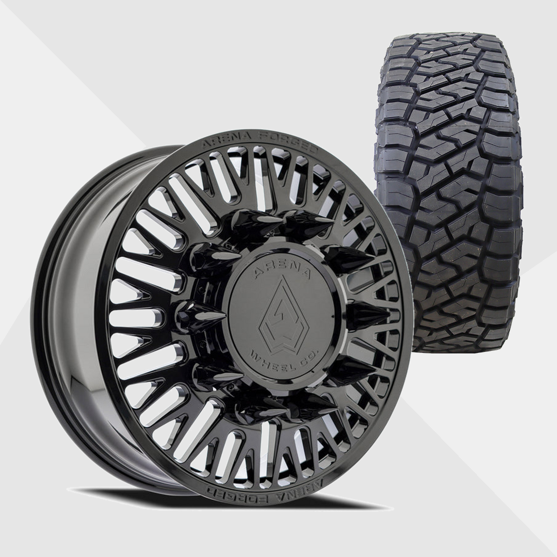 Arena Forged AF101 Casino Gloss Black 24x8.25 8x200 with Toyo Tires Open Country R/T Trail 37x13.50R24 Dually Package