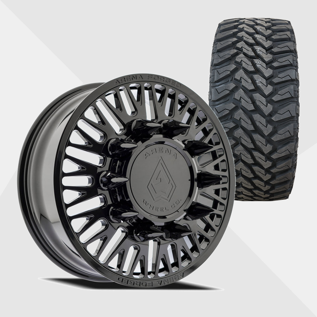 Arena Forged AF101 Casino Gloss Black 22x8.25 8x200 with Venom Power Tires Terra Hunter M/T 33x12.50R22 Dually Package
