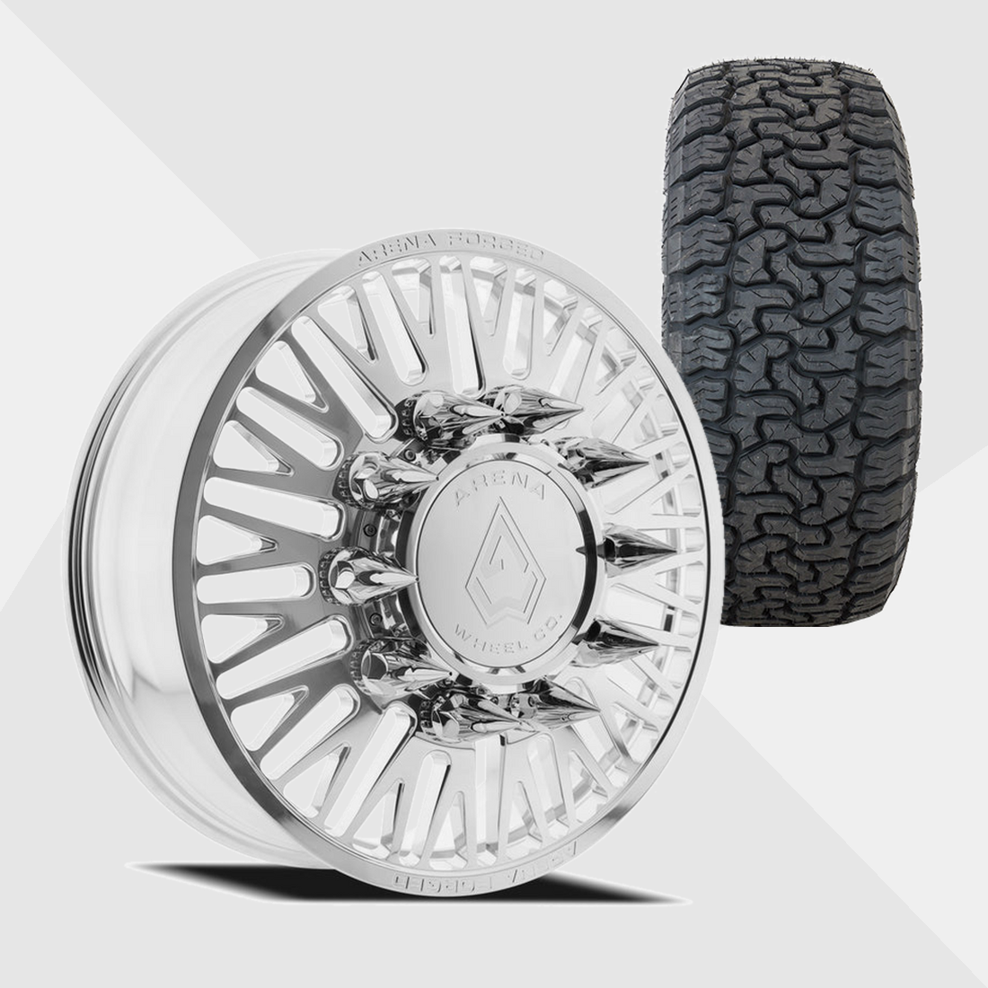 Arena Forged AF101 Casino Milled And Polished 24x8.25 10x225 with AMP Tires Terrain Pro A/T 35x12.50R24 Dually Package