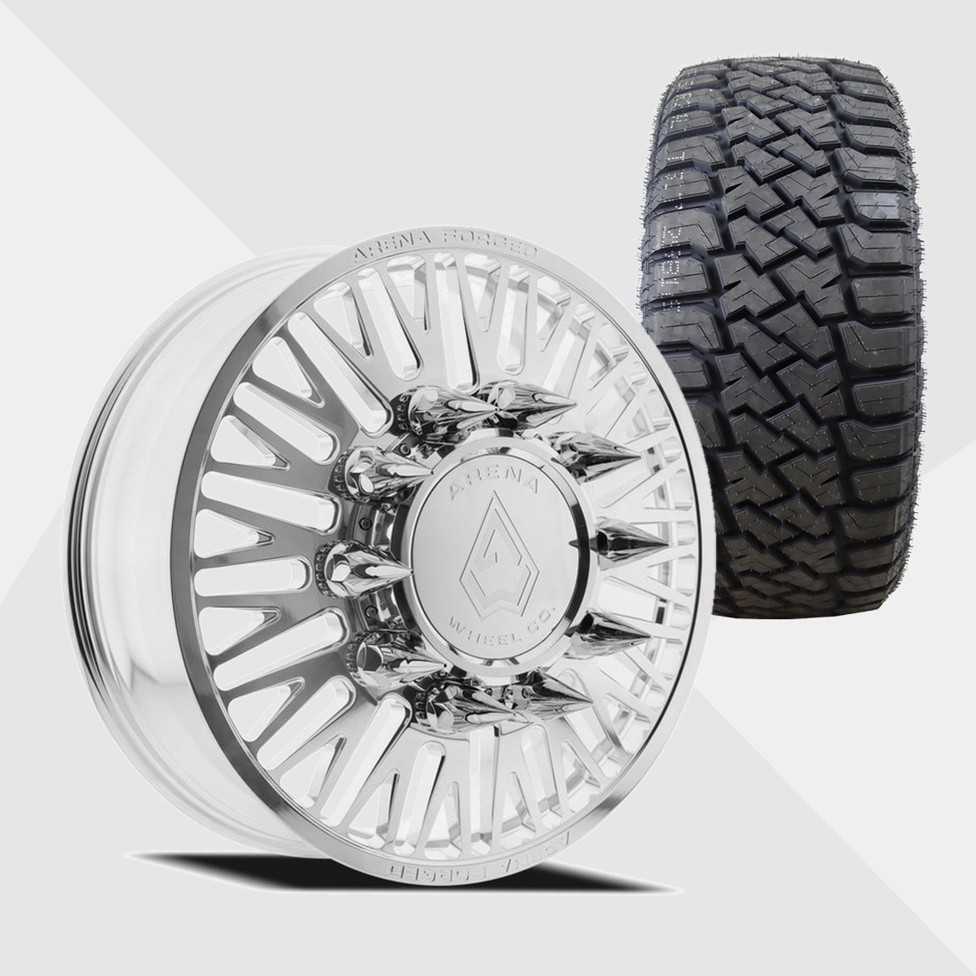 Arena Forged AF101 Casino Milled And Polished 24x8.25 8x200 with LandSpider Tires Wildtraxx R/T 37x13.50R24 Dually Package