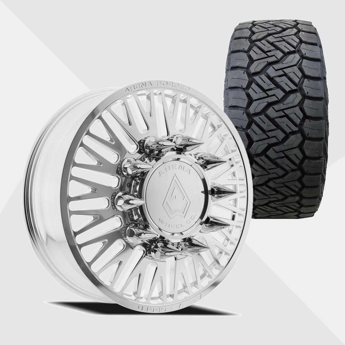 Arena Forged AF101 Casino Milled And Polished 22x8.25 8x200 with Nitto Tires Recon Grappler A/T 33x12.50R22 Dually Package