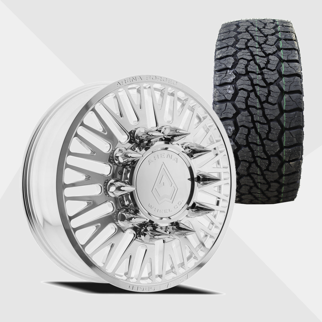 Arena Forged AF101 Casino Milled And Polished 24x8.25 10x225 with Venom Power Tires Swampthing A/T 35x13.50R24 Dually Package