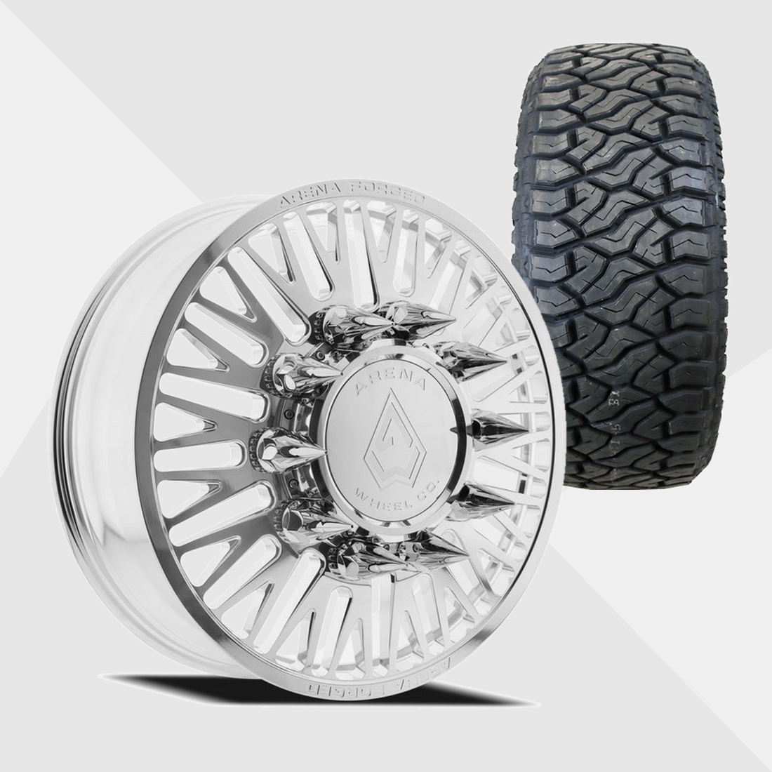 Arena Forged AF101 Casino Milled And Polished 22x8.25 8x200 with Venom Power Tires Terra Hunter R/T Plus 33x12.50R22 Dually Package