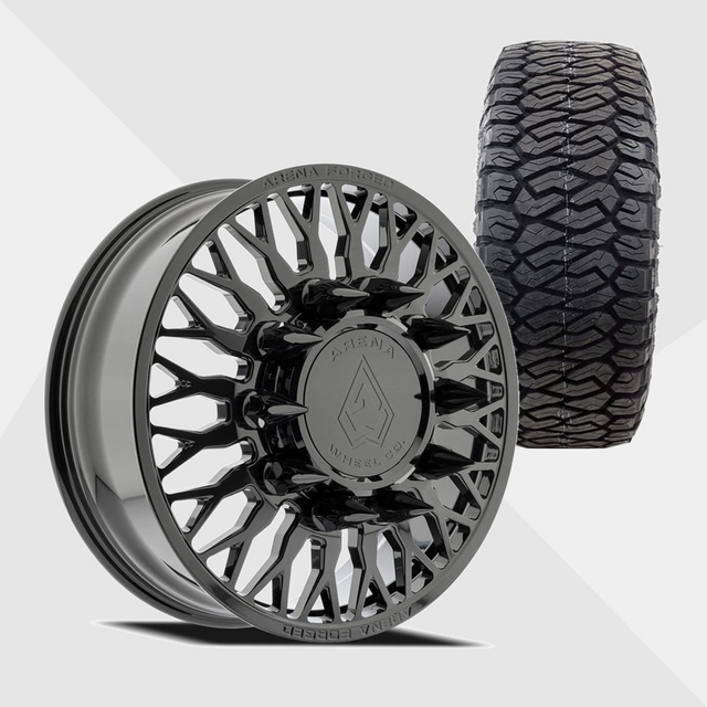 Arena Forged AF102 Maximus Gloss Black 22x8.25 10x225 with Maxxis Tires Razr A/T 285/55R22 Dually Package