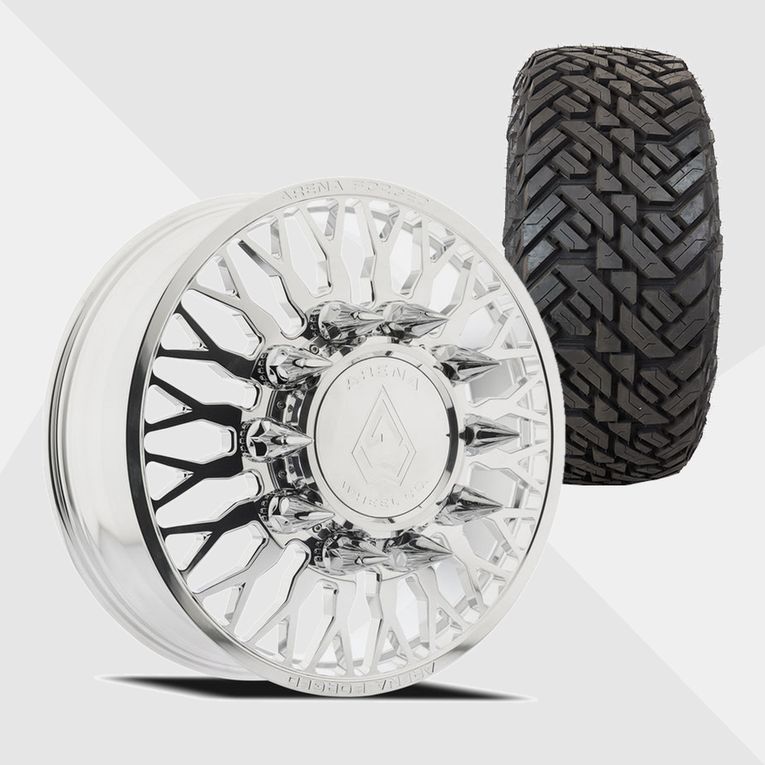 Arena Forged AF102 Maximus Milled And Polished 24x8.25 10x225 with Fuel Tires Gripper M/T 37x13.50R24 Dually Package