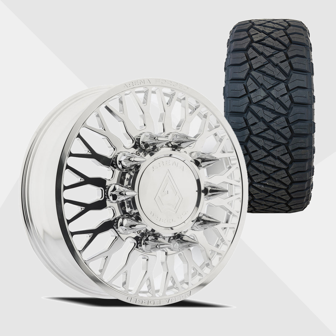 Arena Forged AF102 Maximus Milled And Polished 24x8.25 8x200 with Nitto Tires Ridge Grappler 315/45R24 Dually Package