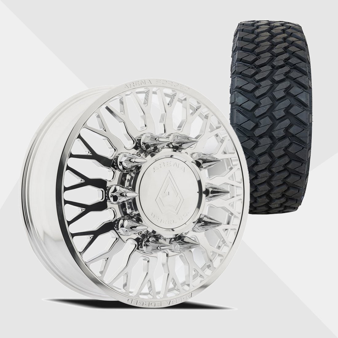 Arena Forged AF102 Maximus Milled And Polished 22x8.25 8x200 with Nitto Tires Trail Grappler M/T 285/55R22 Dually Package